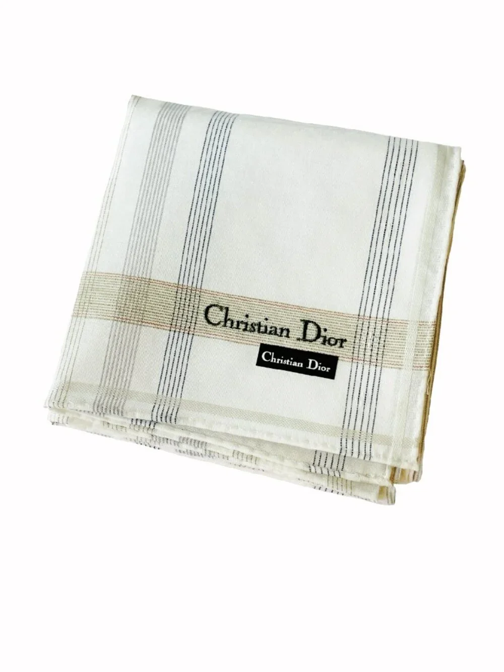 NWT Christian Dior Cotton Plaid Scarf Embroidered Logo 19